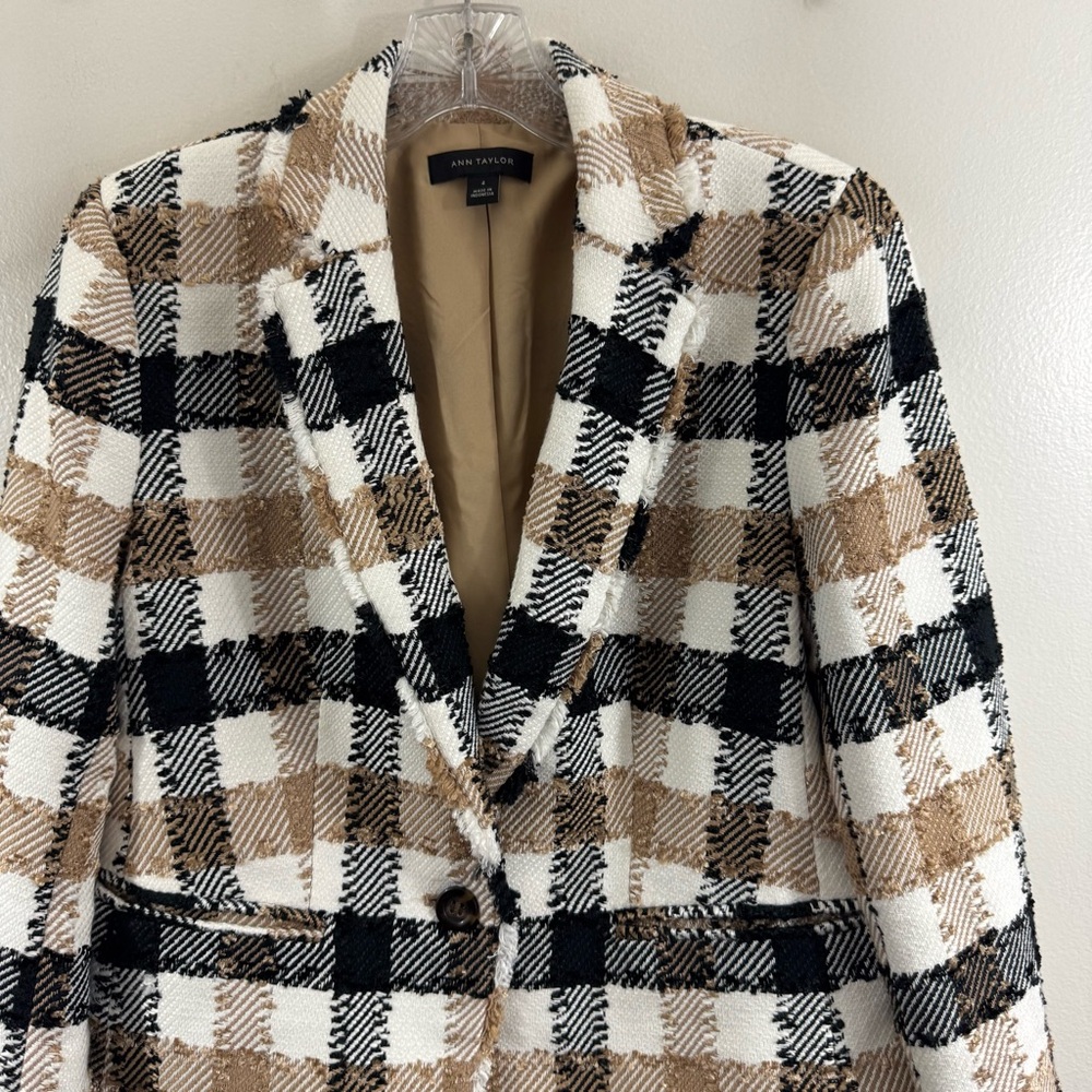 Ann Taylor The Newbury Blazer in Check Tweed Brown Black patterned blazer Size 4 - Picture 5 of 13